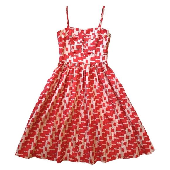 French Connection Coral & White Sleeveless Silk Blend Summer Sun Dress Size 0 - Picture 3 of 10